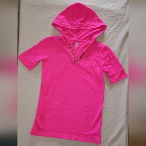The childrens place size L 10/12 pink v neck sequin short sleeve hooded shirt